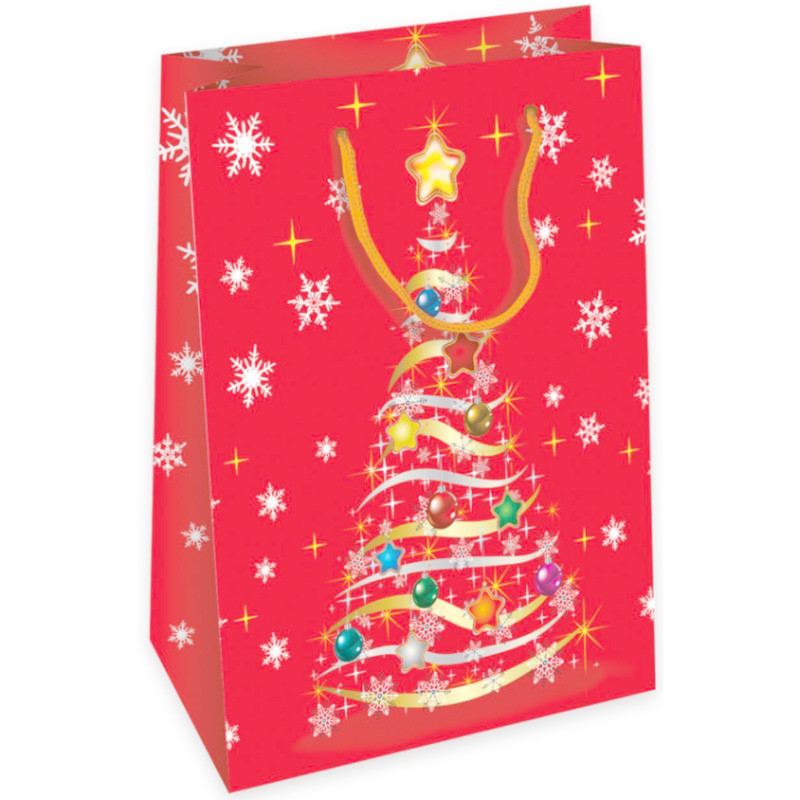 Geschenktasche Weihnachten modern 18 x 11 x 23 cm rot mit Christbaum Motiv